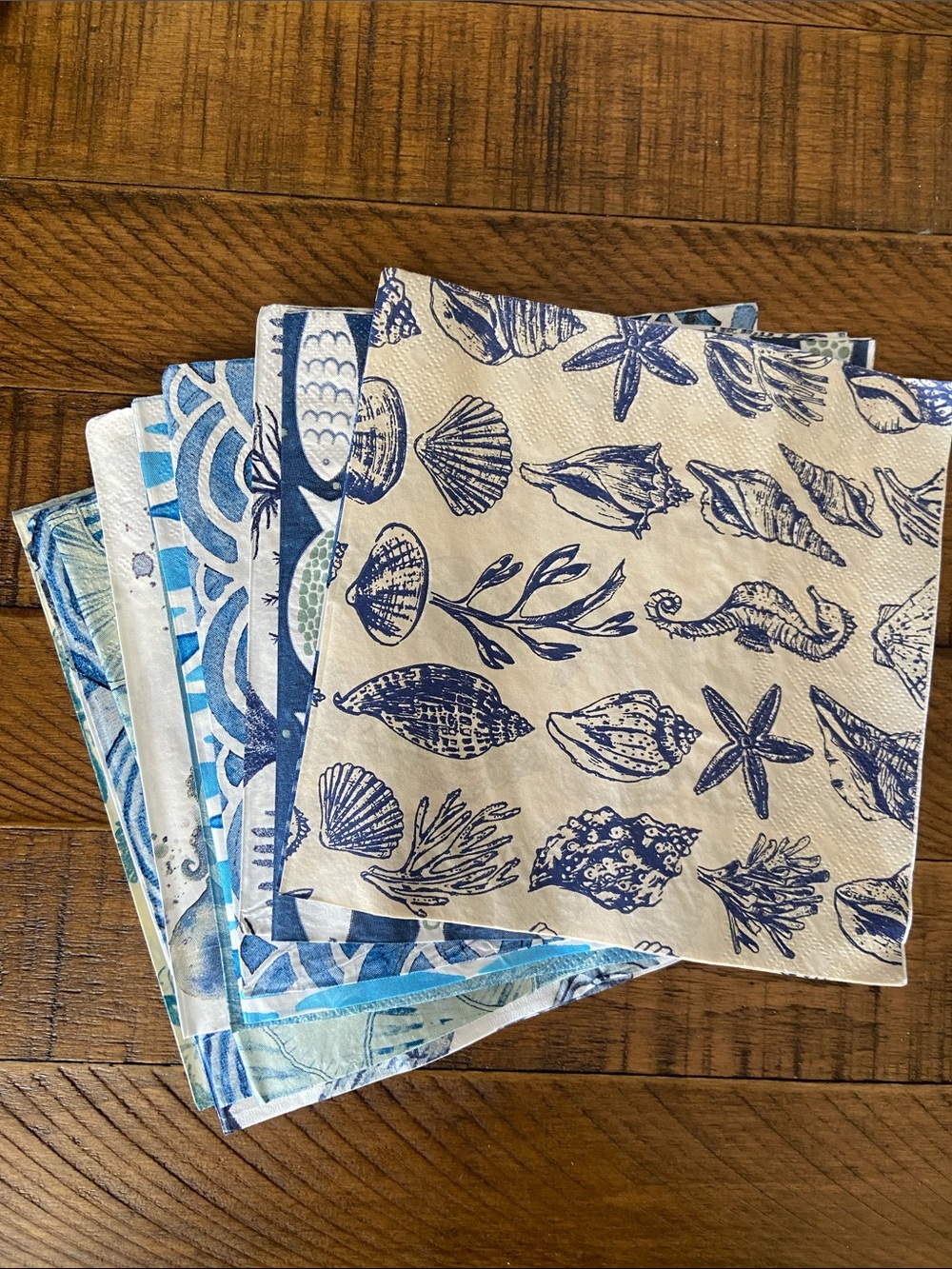 Blue Nautical Napkins Bundle Ocean Shells Fish Print Decoupage 3 x 12 Brand New